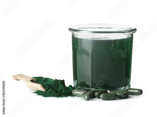Glass of spirulina drink wi...