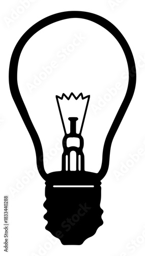 Black and white illustration of a glass household light bulb on a white insulated background. Vector graphics. EPS.