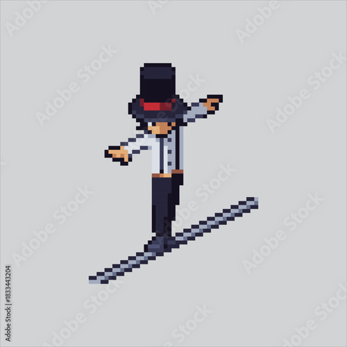 Pixel art illustration Tightrope Walker. Pixelated Tightrope Acrobat. Circus Tightrope Walker Acrobat Icon pixelated for the pixel art game and icon for website and video game. old school retro.