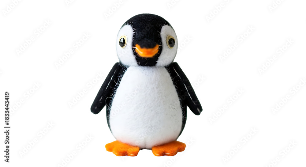 Fototapeta premium Cute plush penguin toy with black and white body