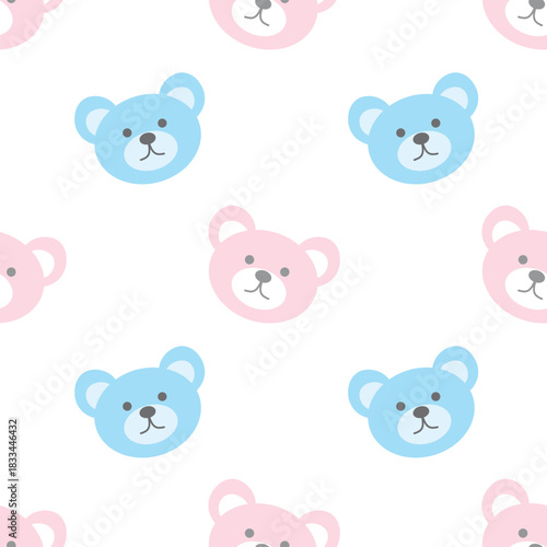 Bear face seamless pattern. Teddy face pattern, nursery background. Cute bear motif, pastel toy background