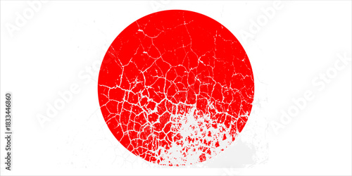 Japanese flag symbol of rising sun. Red circle in grunge style on white background.Eps10
