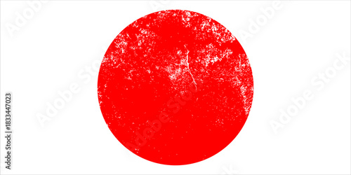 Japanese flag symbol of rising sun. Red circle in grunge style on white background.Eps10