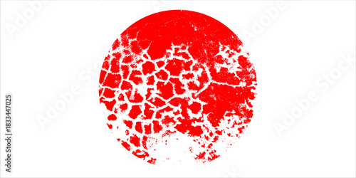 Japanese flag symbol of rising sun. Red circle in grunge style on white background.Eps10