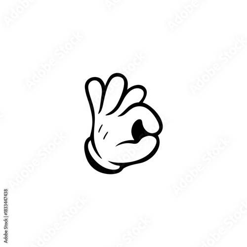 Cartoon hand gesture making ok symbol on transparent background silhouette