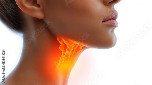 Medical Visualization of Throat Discomfort on Woman’s Neck Using Bright Orange Glow