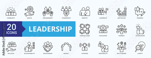 Leadership Icon Pack Line Style Illustration Vector