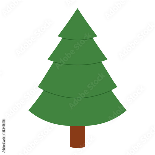 Simple geometric evergreen with wide layered branches. Clean minimal look for Christmas, winter, forest, holiday, kids and nature graphics. Flat vector. Hand drawn. Isolated background. 