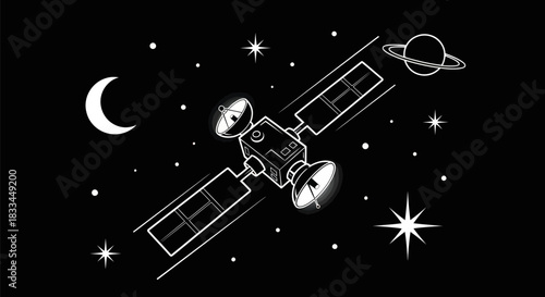 Satellite in space transmitting signals and collecting data for research purposes.