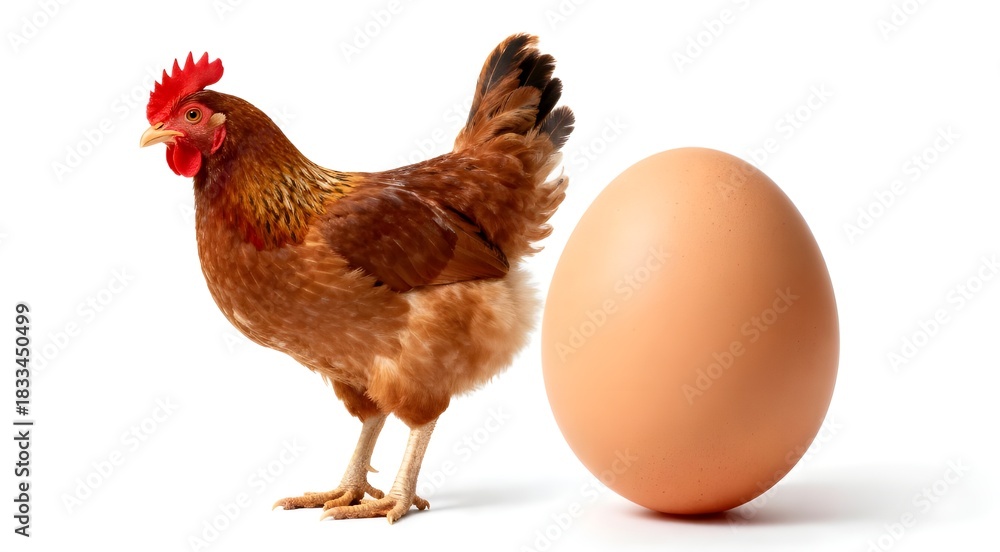Fototapeta premium Brown hen and egg isolated on white background.