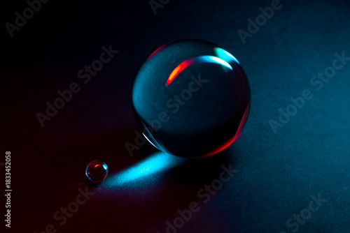 Close-Up of Glass Spheres in Vibrant Colorful Lighting