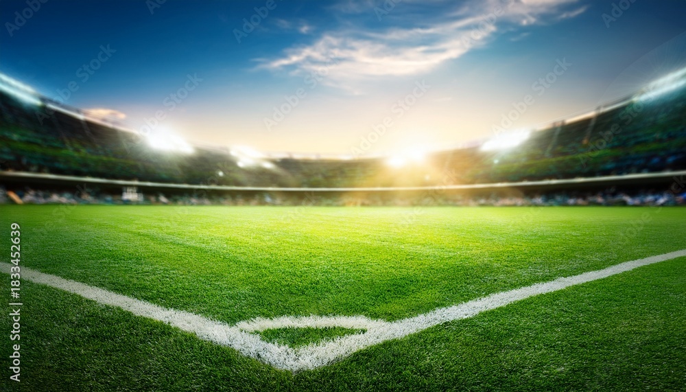 Obraz premium grass of football field with sunlight