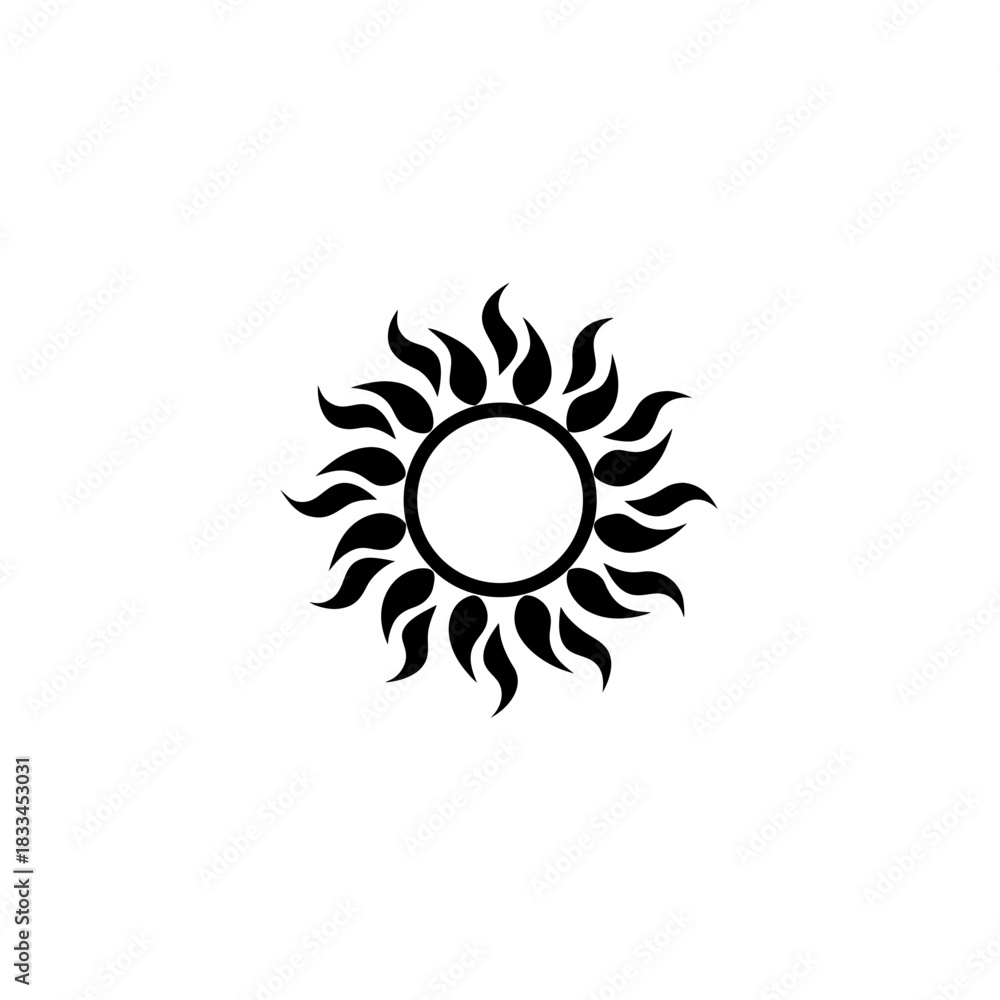 Naklejka premium Stylized sun with flame like rays on transparent background silhouette