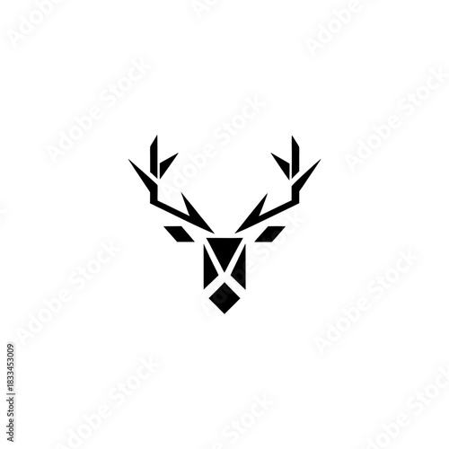 Geometric deer head black and white on transparent background silhouette