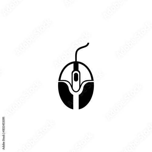 Illustration of a wired computer mouse on transparent background silhouette