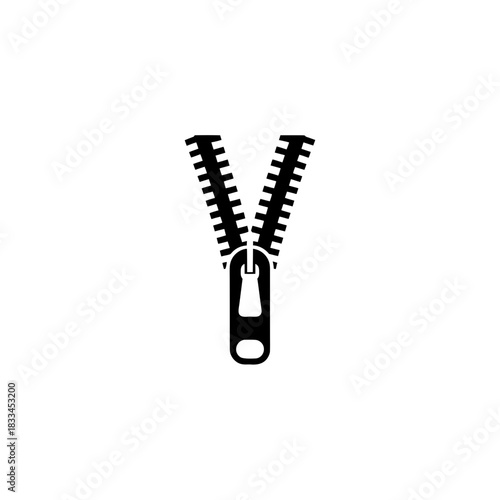 Illustration of an open zipper in black on transparent background silhouette
