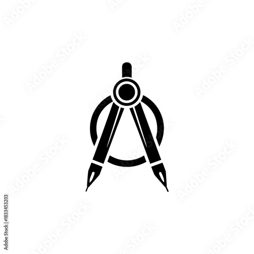 Drawing compass with circle behind it on transparent background silhouette