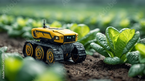 Autonomous agricultural robot efficiently harvesting lettuce in a modern eco friendly farm setting