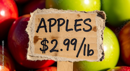 Handwritten Sign for Apples Priced at $2.99 per Pound with Red and Green Apples graphic