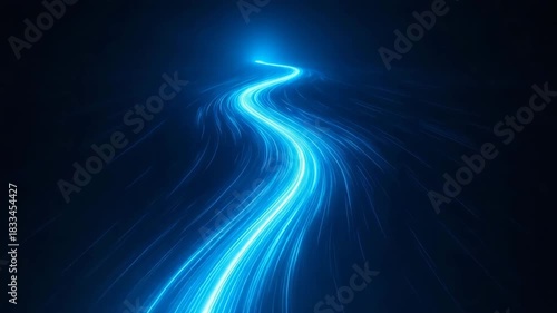 A mesmerizing blue light trail on a dark background, representing innovation and digital pathways in modern technology.