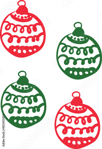 Christmas Ornament Line Art Sketch, Minimal Hand Drawn Holiday Decoration, New Year Bauble Illustration	