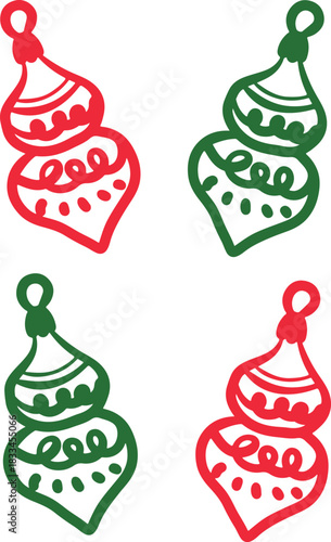 Christmas Ornament Line Art Sketch, Minimal Hand Drawn Holiday Decoration, New Year Bauble Illustration	