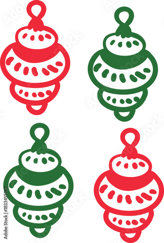 Christmas Ornament Line Art Sketch, Minimal Hand Drawn Holiday Decoration, New Year Bauble Illustration	