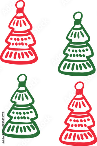 Christmas Ornament Line Art Sketch, Minimal Hand Drawn Holiday Decoration, New Year Bauble Illustration	