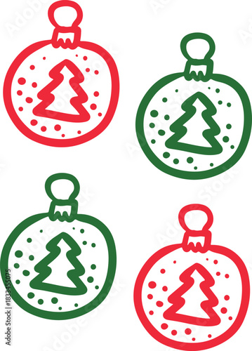 Christmas Ornament Line Art Sketch, Minimal Hand Drawn Holiday Decoration, New Year Bauble Illustration	