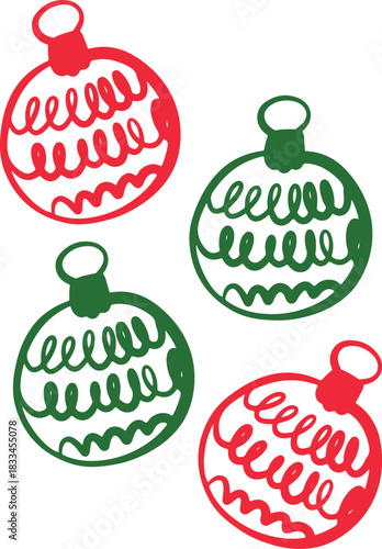 Christmas Ornament Line Art Sketch, Minimal Hand Drawn Holiday Decoration, New Year Bauble Illustration	