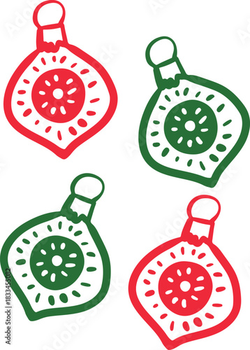 Christmas Ornament Line Art Sketch, Minimal Hand Drawn Holiday Decoration, New Year Bauble Illustration	