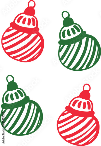 Christmas Ornament Line Art Sketch, Minimal Hand Drawn Holiday Decoration, New Year Bauble Illustration	