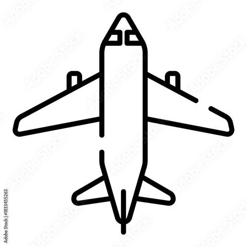 Airplane, plane, aeroplane top view black line icon