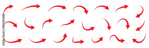 Curved arrows. Set of red curved arrows.