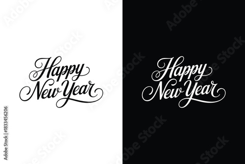 Happy new year script calligraphy vector, Elegant hand lettering design