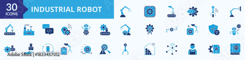 Industrial Robot Flat Blue Style Icon Pack illustration Vector