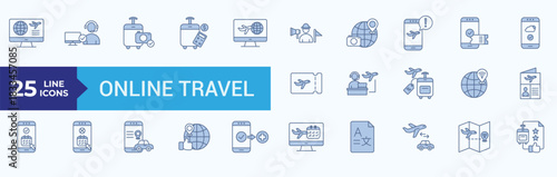 Online Travel Icon Set Blue Style