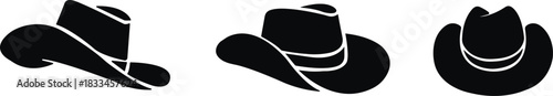 Cowboy hat icon set Old Hat Icons. Old hat. Icon set. Set Logo of old hat: weathered cowboy hat symbolizing heritage. harmonious logo variations of the same emblematic concept,