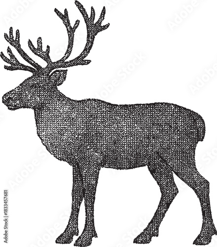Halftone Reindeer Illustration in Black and White