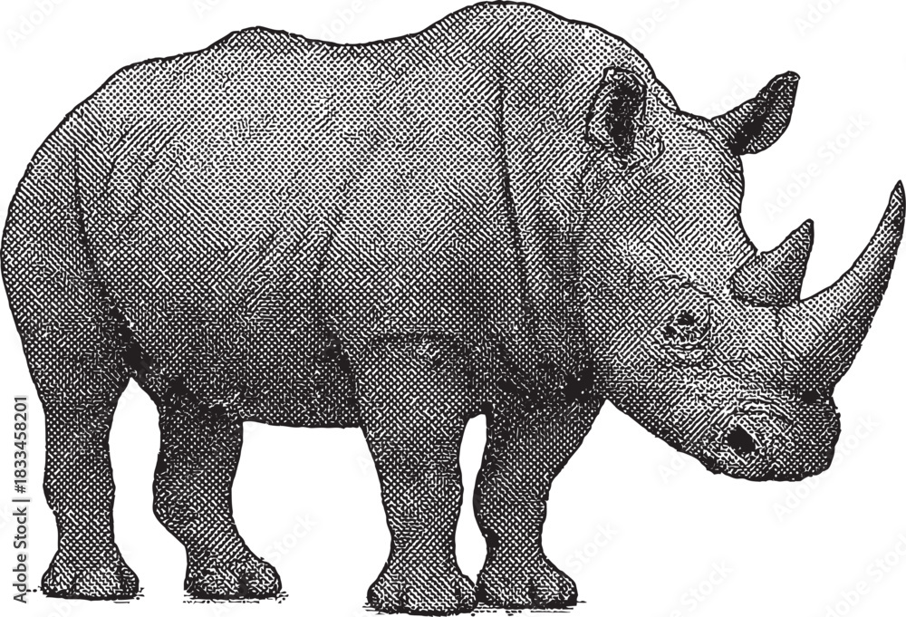 Obraz premium Halftone Rhinoceros Illustration in Black and White