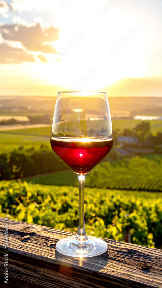 Obraz premium Weinglas im Hintergrund Weinberge