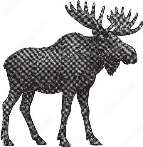Halftone Moose Illustration in Black and White