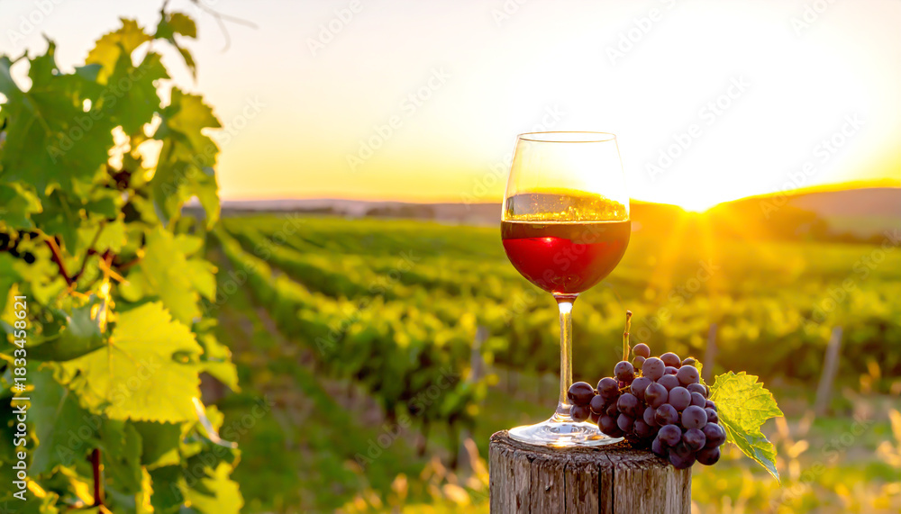 Obraz premium Weinglas im Hintergrund Weinberge