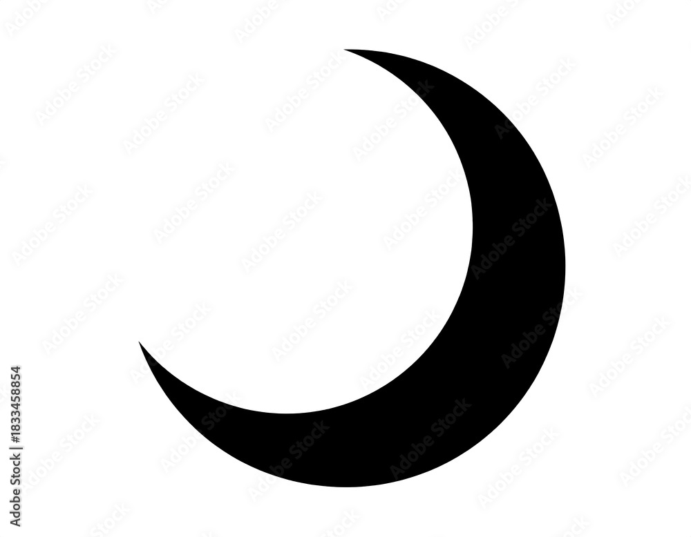 Fototapeta premium Simple crescent moon silhouette, black on a pure white background