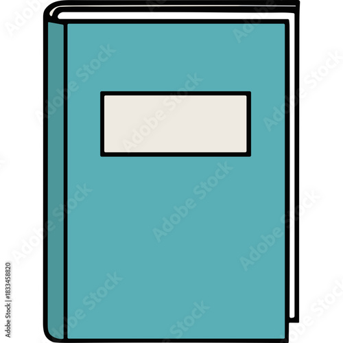 A Simple Teal Blue Hardcover Book with a Blank Cream Label on the Cover Isolated on a Black Background Perfect for Text or Design Elements