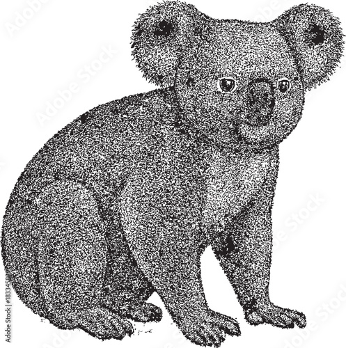 Halftone Koala Sitting Illustration in Black and White