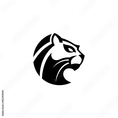 Illustration of a tiger head in black on transparent background silhouette