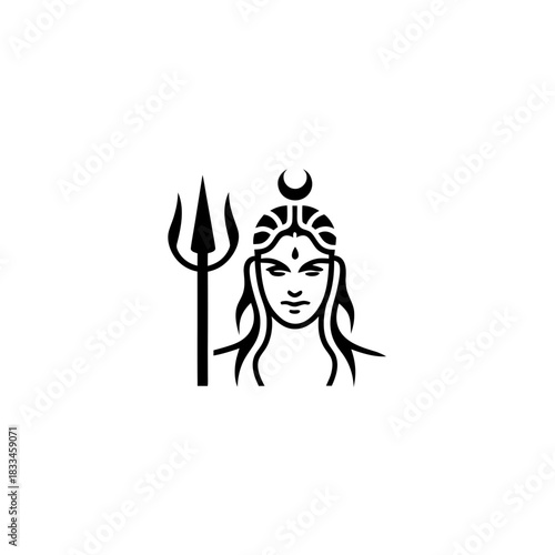 Illustration of hindu god shiva face on transparent background silhouette