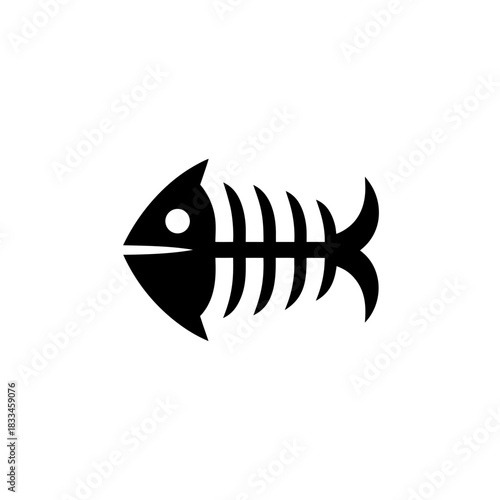 Fish skeleton black and white image on transparent background silhouette