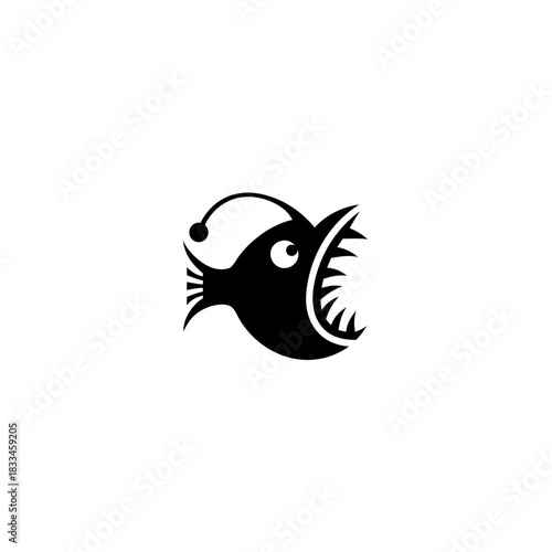 Illustration of an anglerfish with light on transparent background silhouette